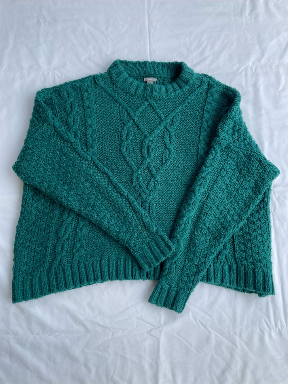 aerie Cable-Knit Crewneck Sweater - Teal Green